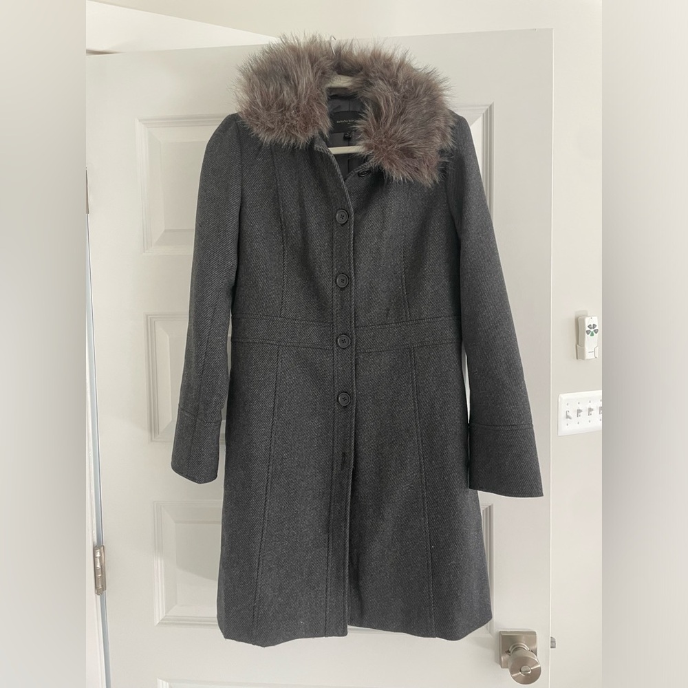 Banana Republic Coat with Detachable Fur Collar, Size S